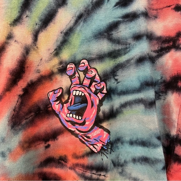 Santa Cruz Tie Dye Spiral Strip Hand T-Shirt in Dark Rainbow- Size Medium - Picture 5 of 13
